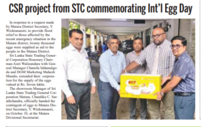 Importation of Eggs by STC